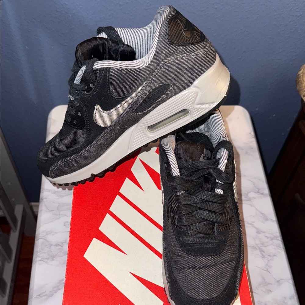 Nike Denim Black and White Air Max Sneakers - Picture 2 of 9